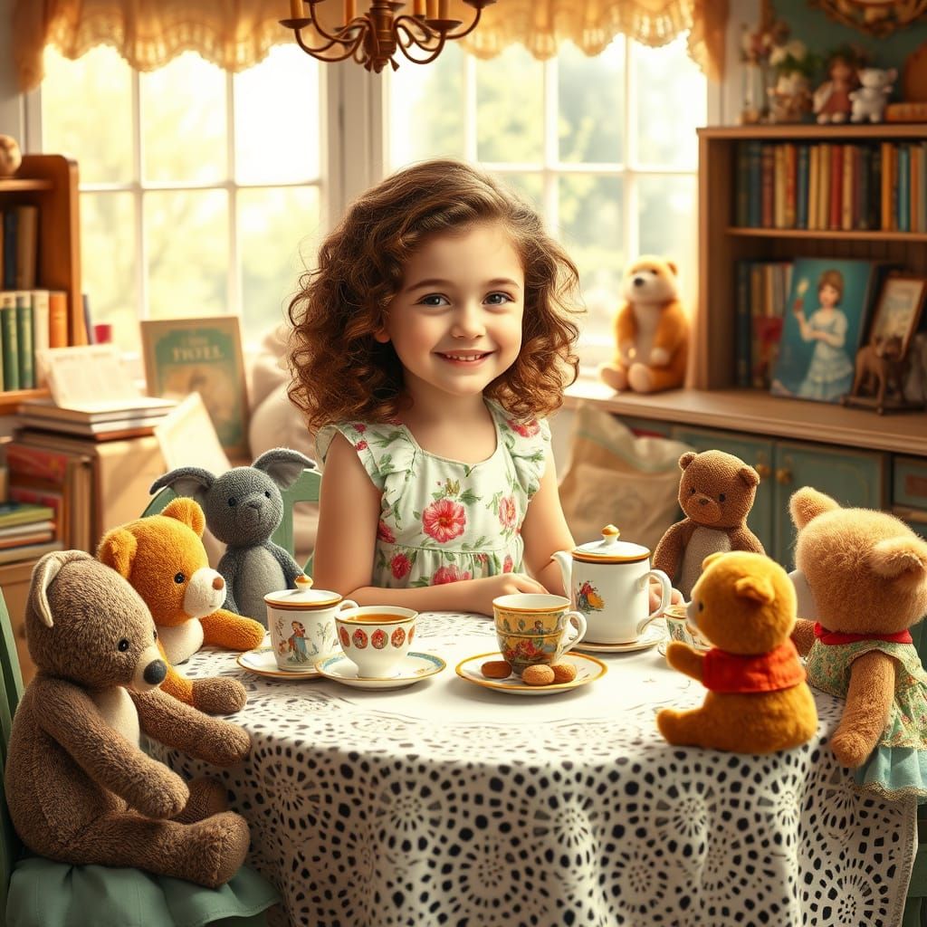 Whimsical Tea Party Scene in a Cozy, Sunlit Room