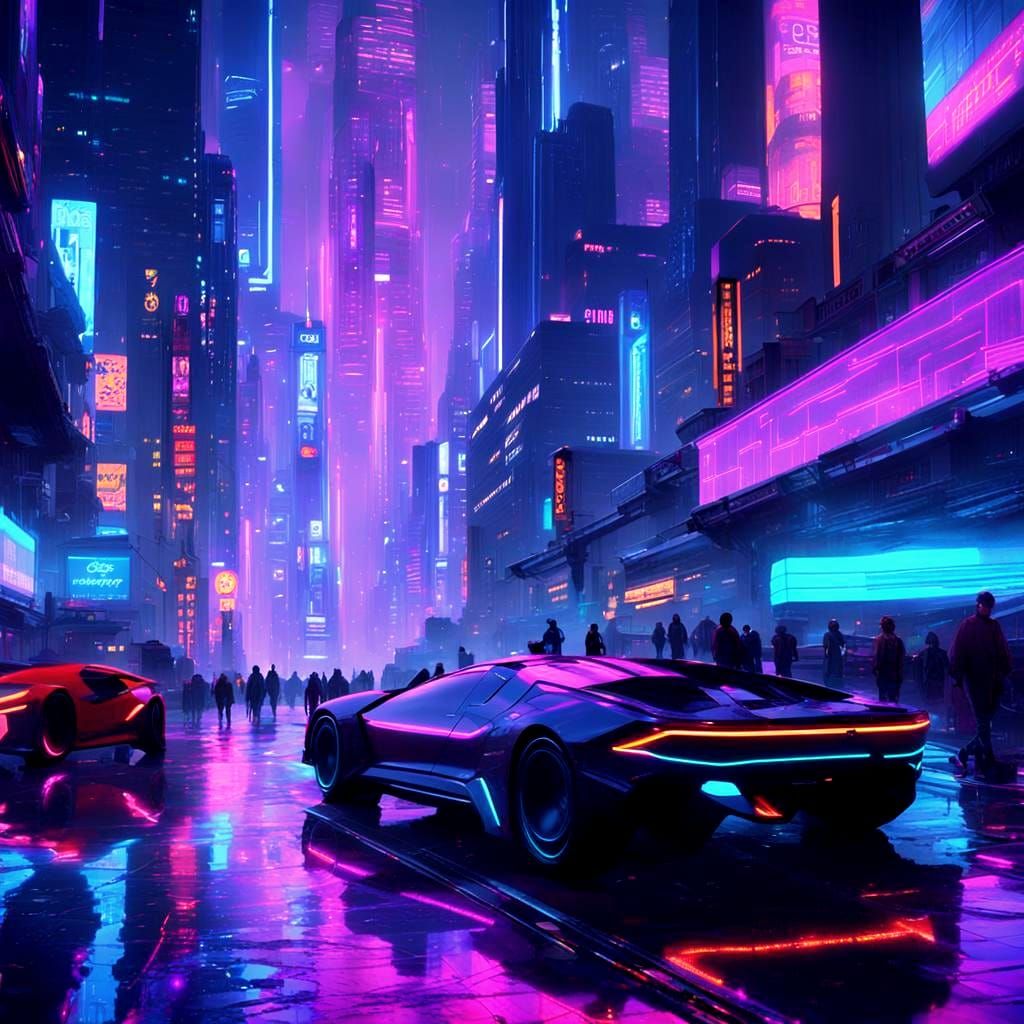 Cyberpunk Cityscape with Neon Lights