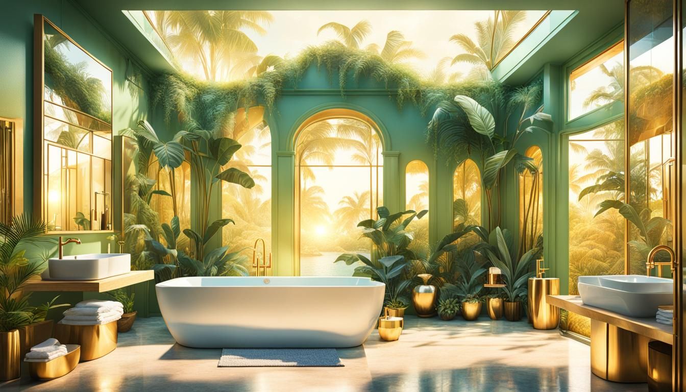 Jungle Bathroom in Pastel Colors, Hyperrealistic
