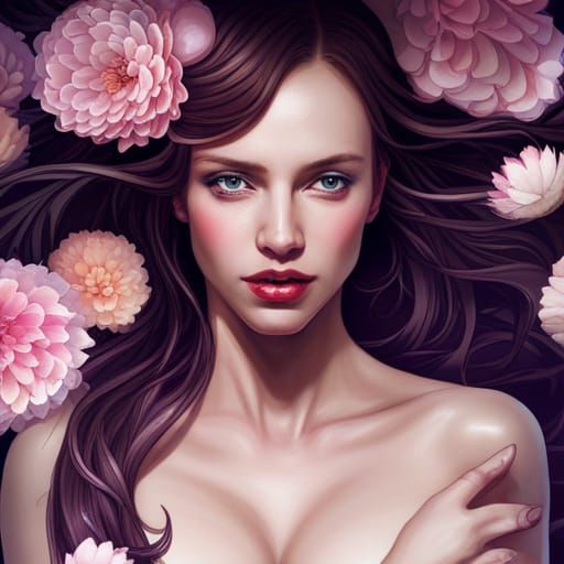 Woman in Floral Snake Garden with Halo