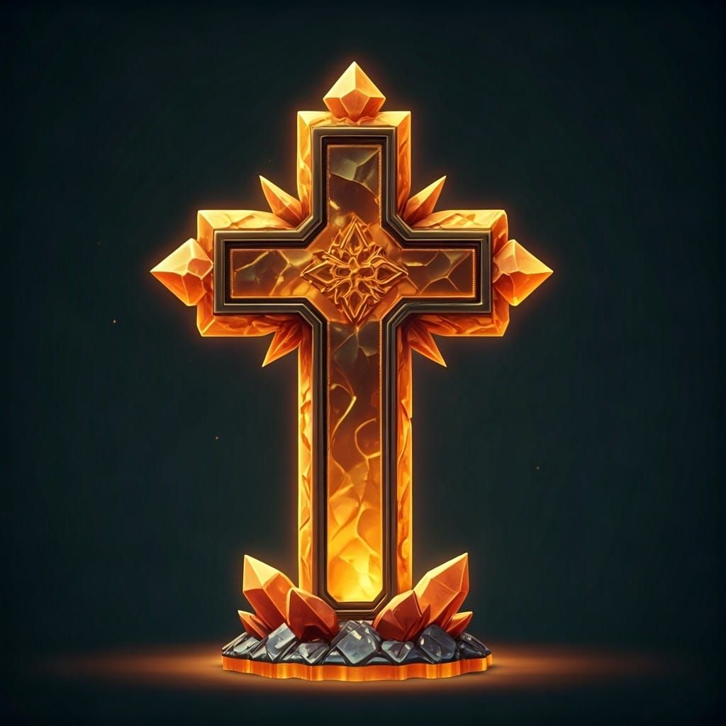 Surreal Holy Cross Trap Crystal in Epic 3D Videogame Graphic...