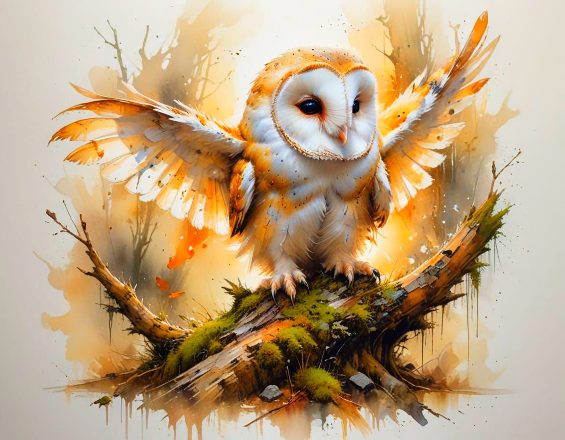 Fluffy Barn Owl Chick in Golden Hour Light