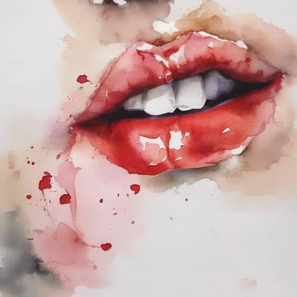 Watercolor Love Letter with Lipstick Kiss