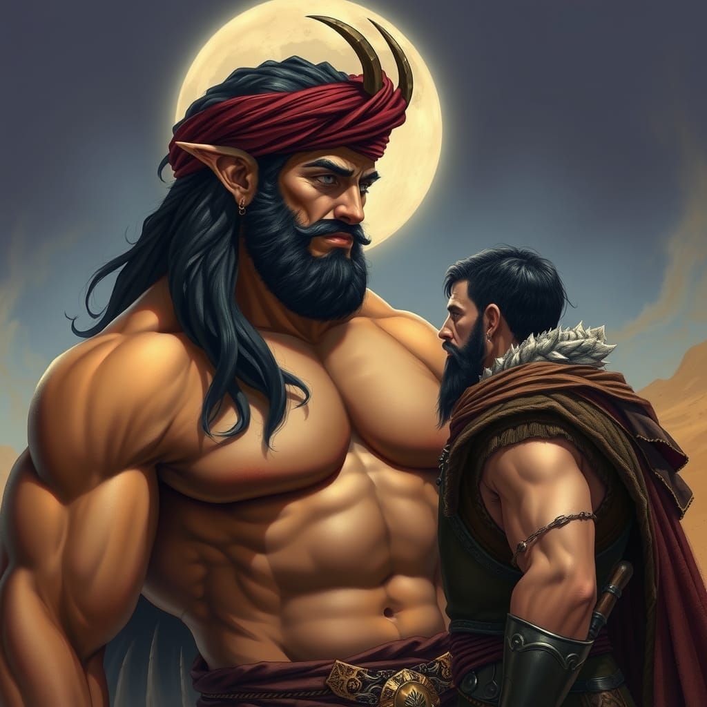 Giant Djinn on the Moon in Fantasy Art Style