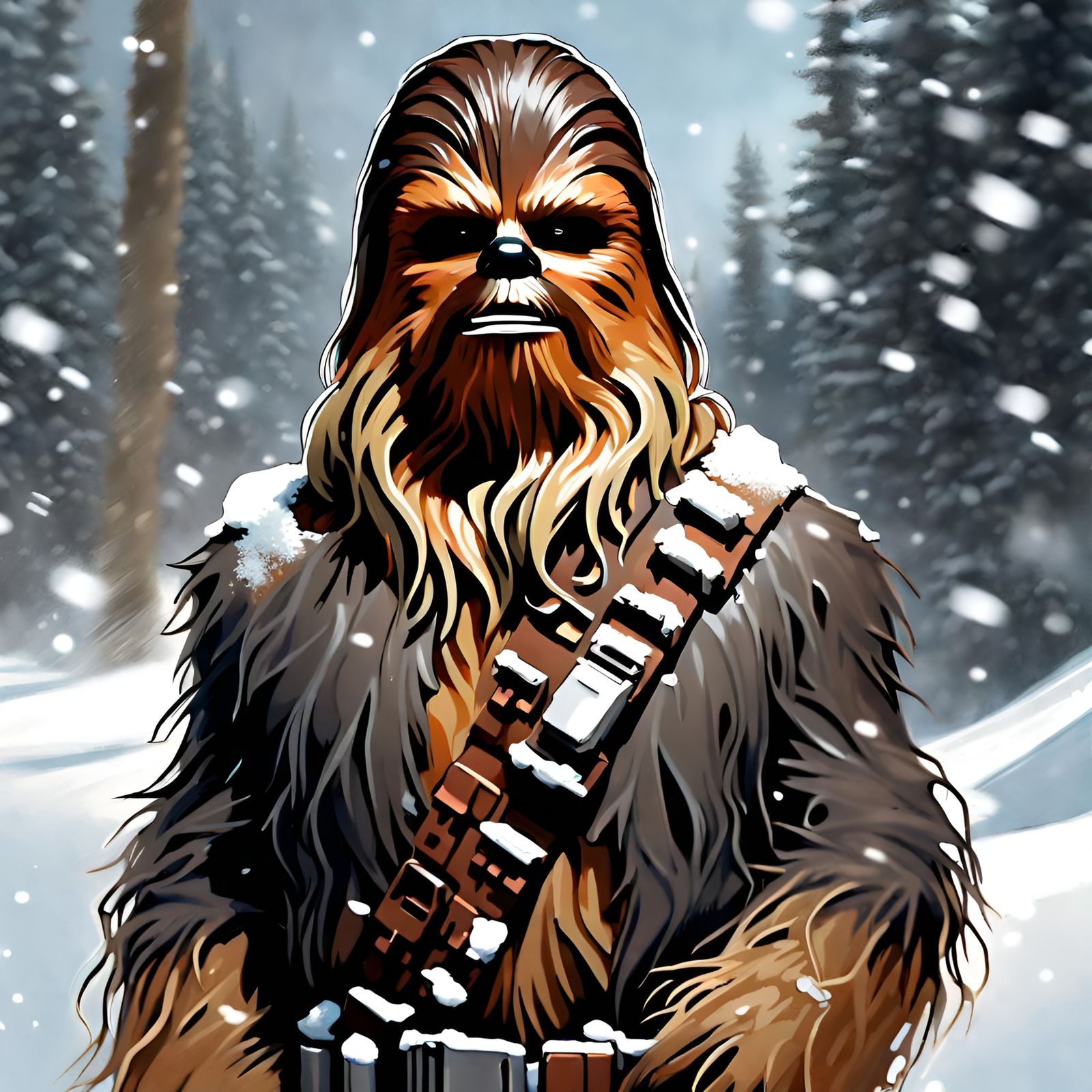 Chewbacca Portrait in Snow, Renaissance Style