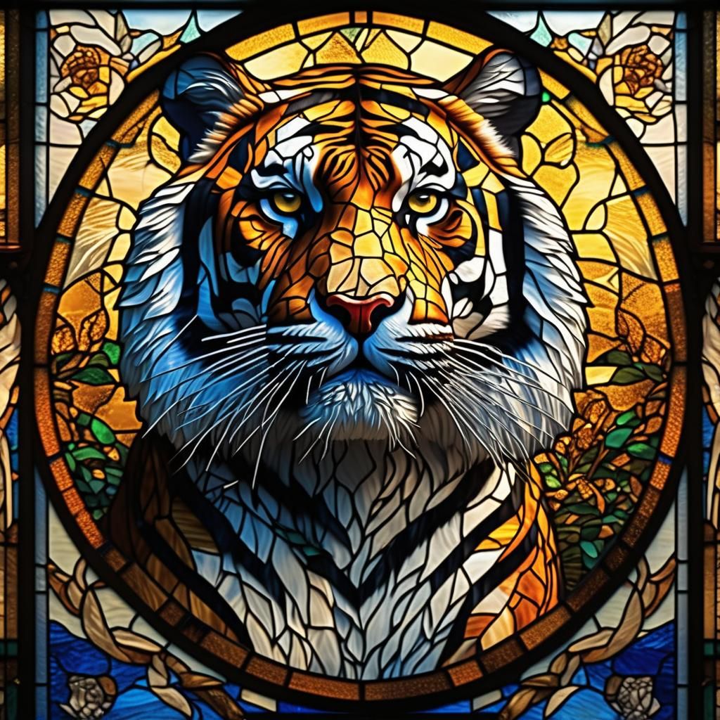 Stained Glass Tiger Masterpiece in Hyperrealistic Style