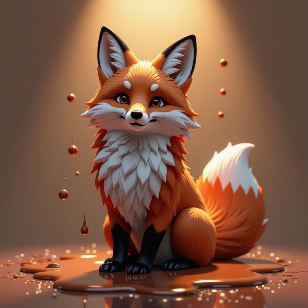 Chocolate Fox Sculpture Melting in Abstract Vector Style