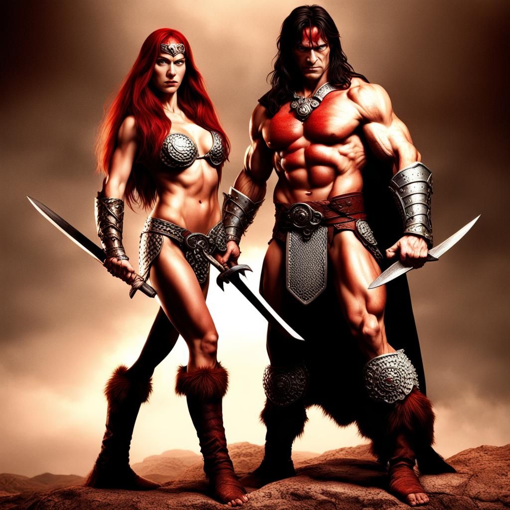 Red Sonja and Conan: Hyperrealistic Teasing Pose
