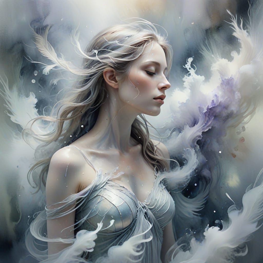 Expressionist Figure Dissolves in Misty Watercolor