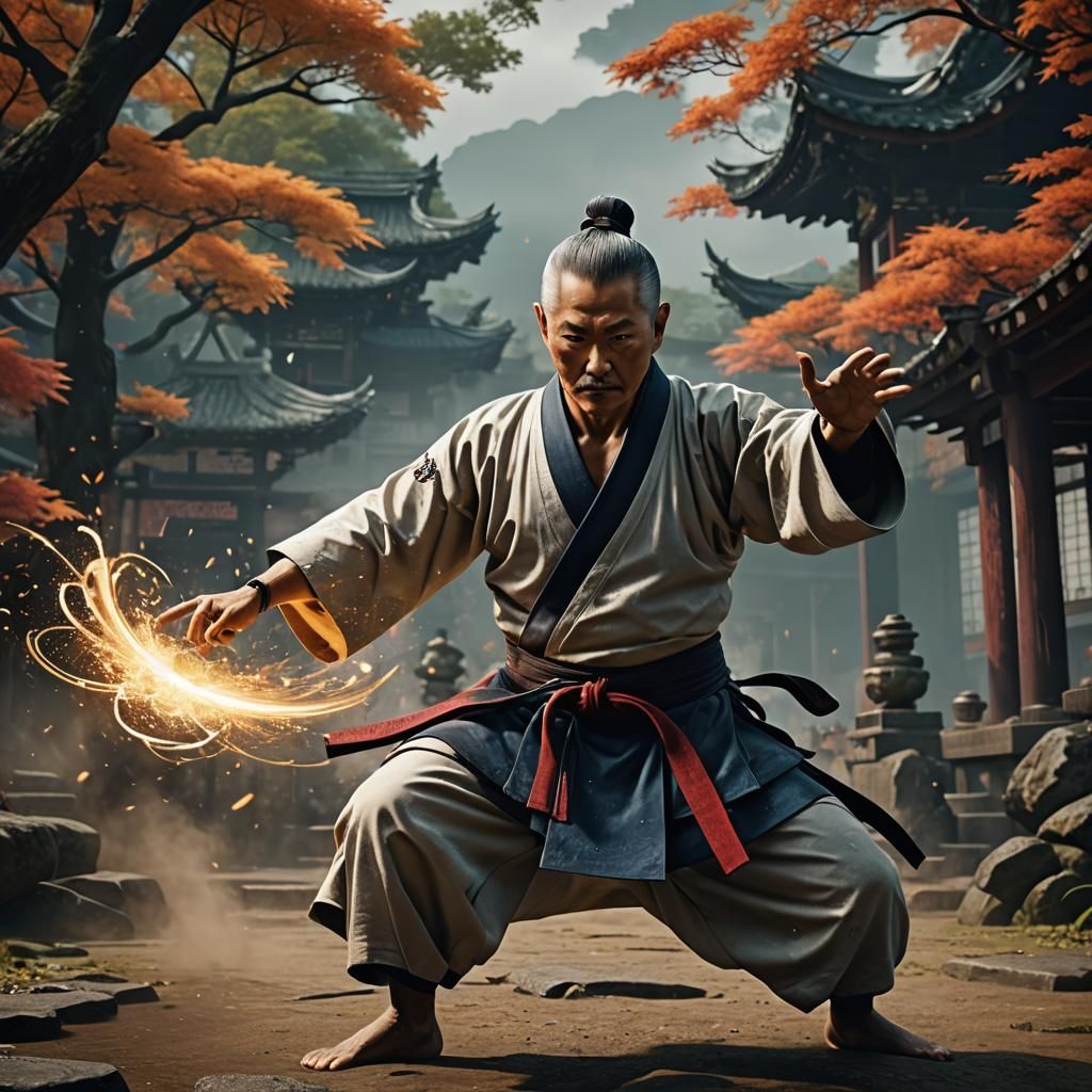 Gichin Funakoshi Performing Naihanchi Kata: Detailed Matte P...