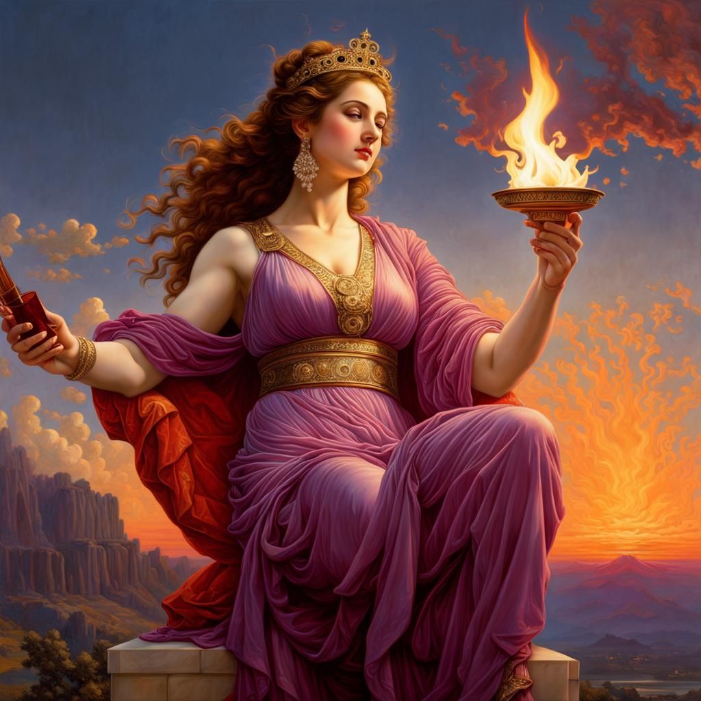 Aphrodite in Temple: Richly Saturated Oil Painting