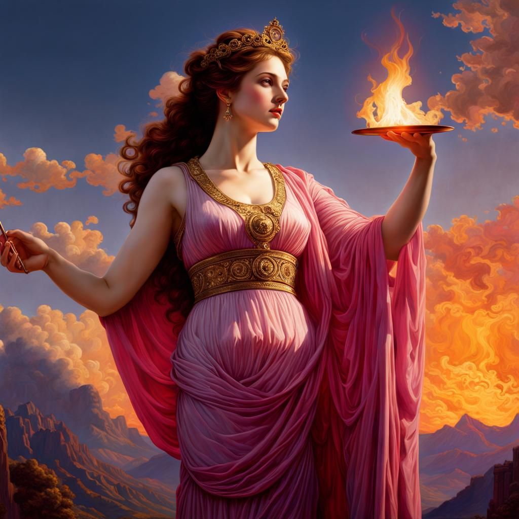 Aphrodite in Her Temple: Hyperrealistic Oil Painting