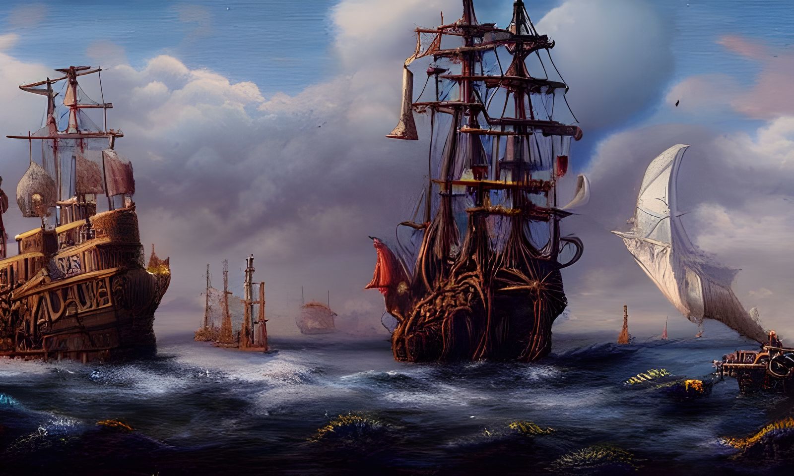 Steampunk Pirates in Pacific Northwest Oil Painting