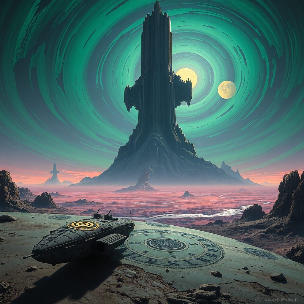 Alien Megastructure on Desolate Planet in Digital Painting S...