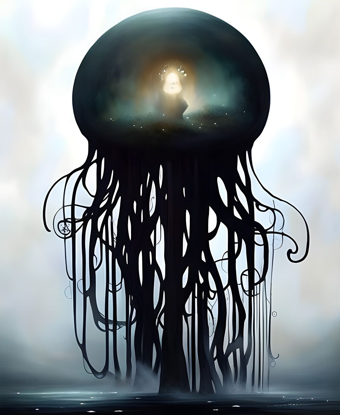 Divine Jellyfish in Dark, Detailed Digital Painting
