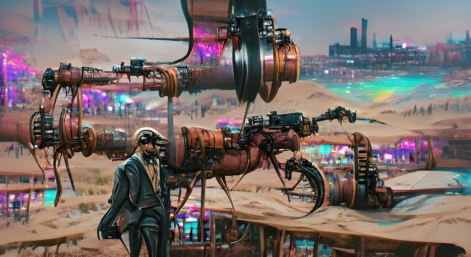 Desert Mechanical Superstructure in Steampunk Cyberpunk Styl...