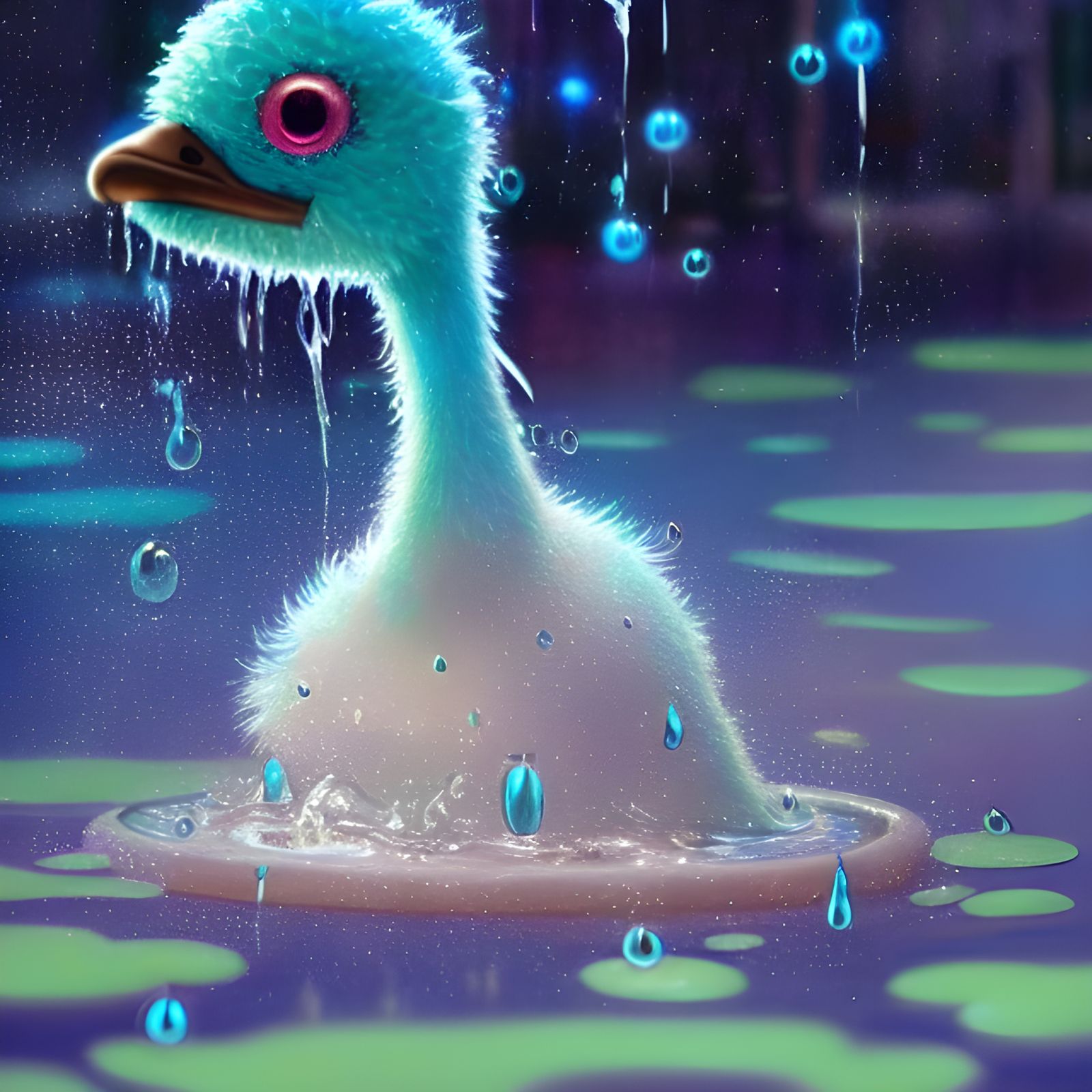 Cute Emu Splashing in Water: Pixar Style