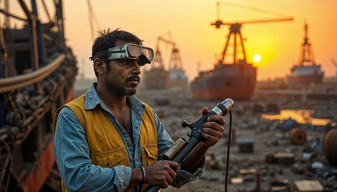 Bangladeshi Ship Scrapyard Worker: Cinematic Film Still