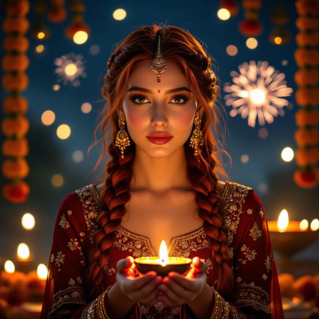 Diwali Celebration: Woman with Glowing Diya