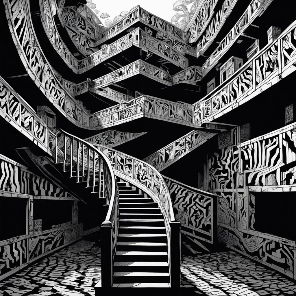 Surreal Optical Illusion of Interweaving Stairs