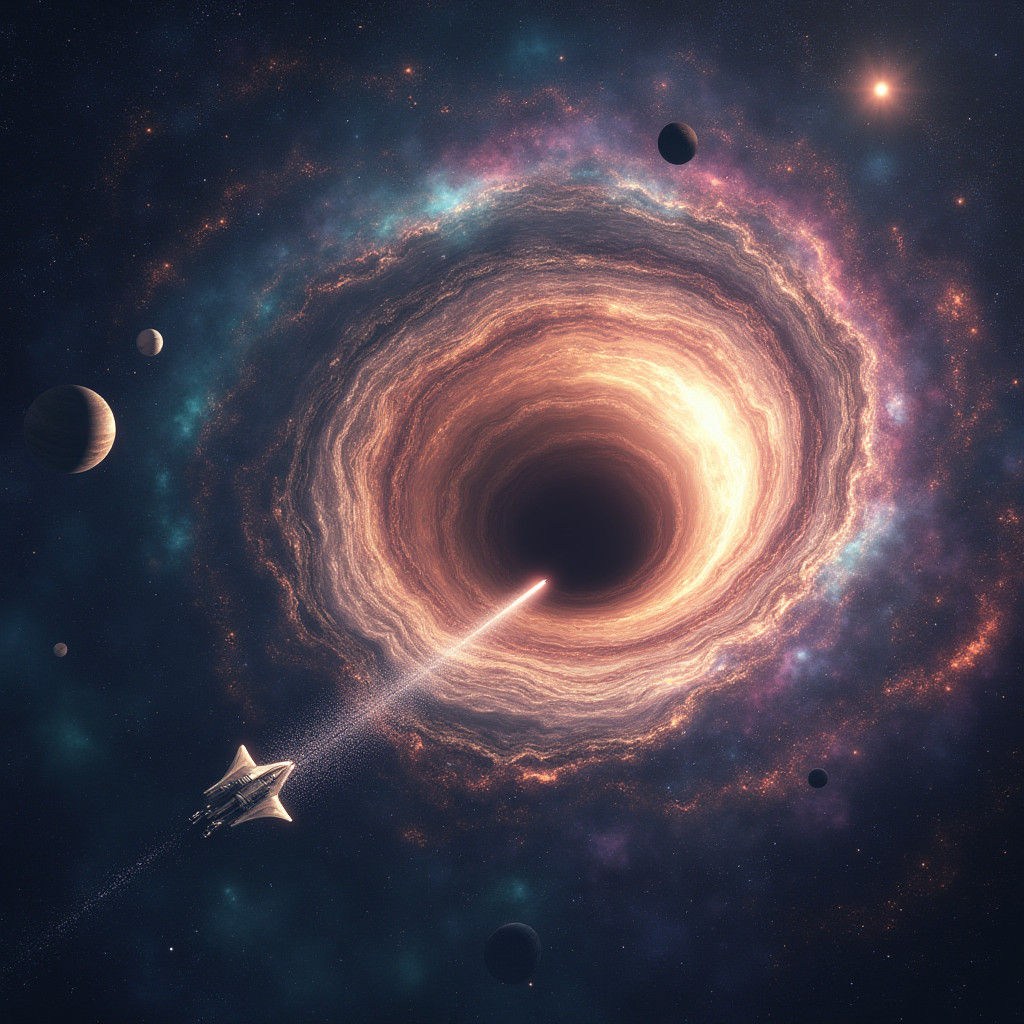 Intergalactic Galaxy with Black Hole and Rocket Ship