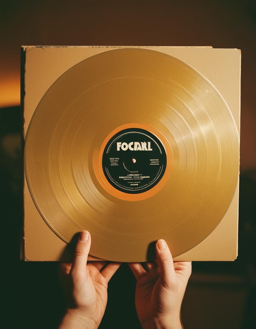 a printed vintage record album held in first person perspect...