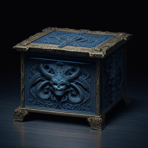 Mysterious Glowing Box in Dimly Lit Room