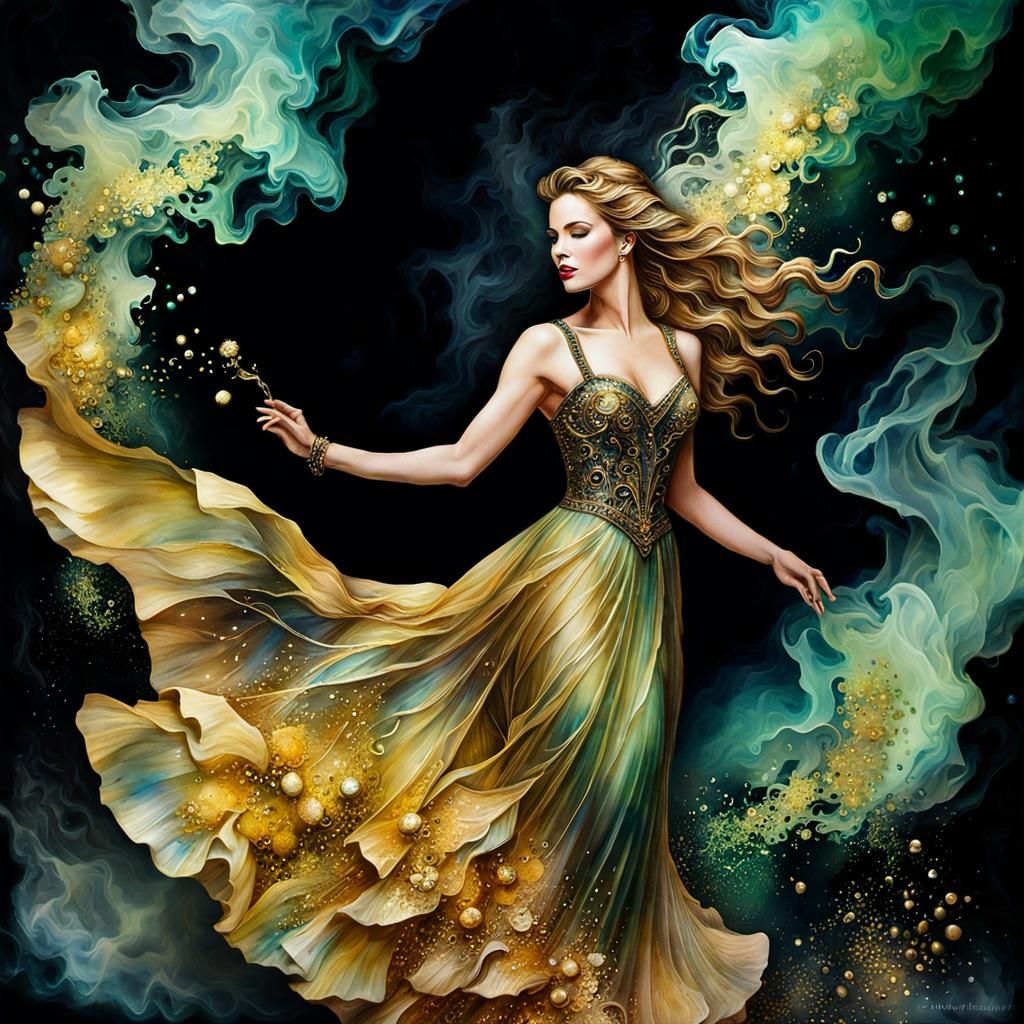 Ethereal Lovesick Girl Dancing in Watercolor