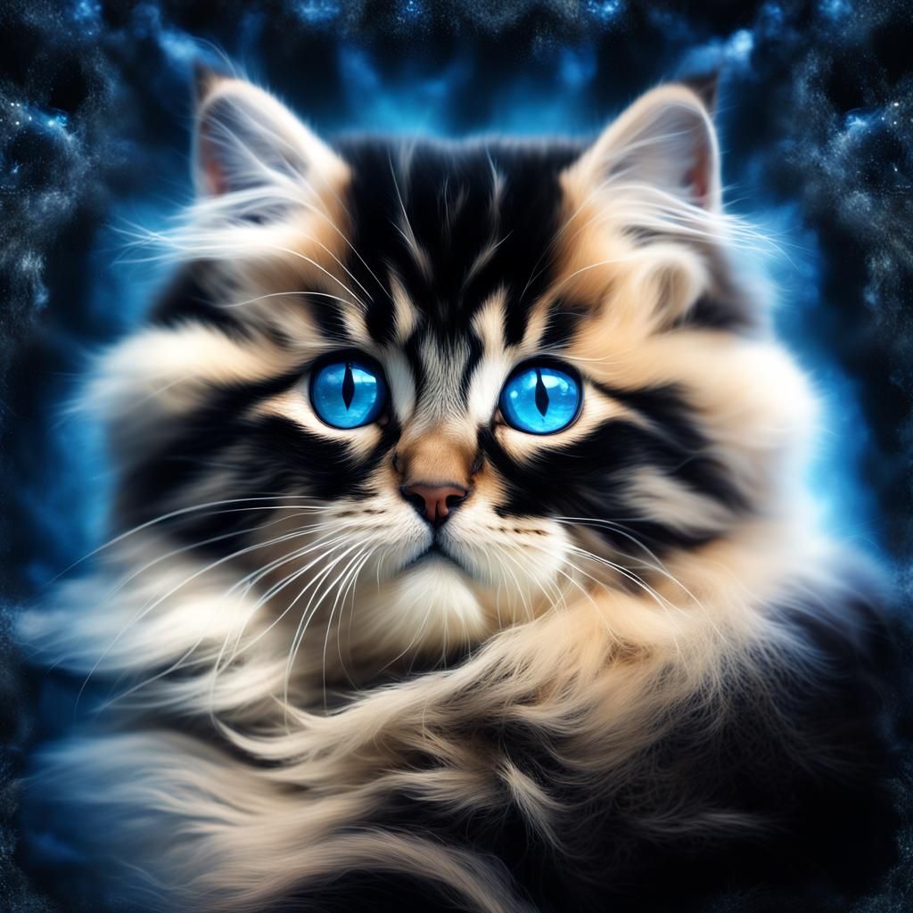 Double Exposure Kitten with Blue Marble Eyes