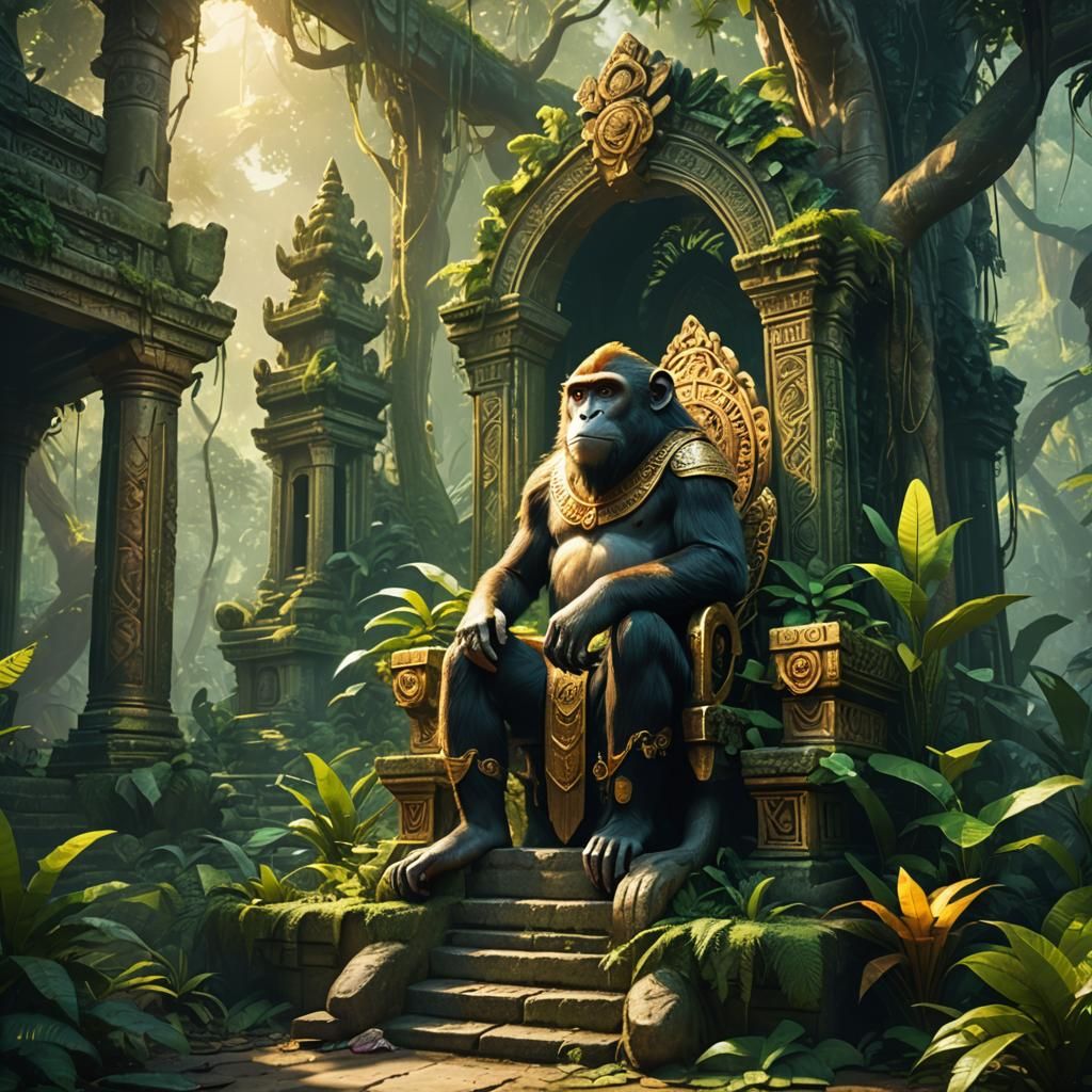 Monkey King on Jungle Throne: Fantasy Concept Art
