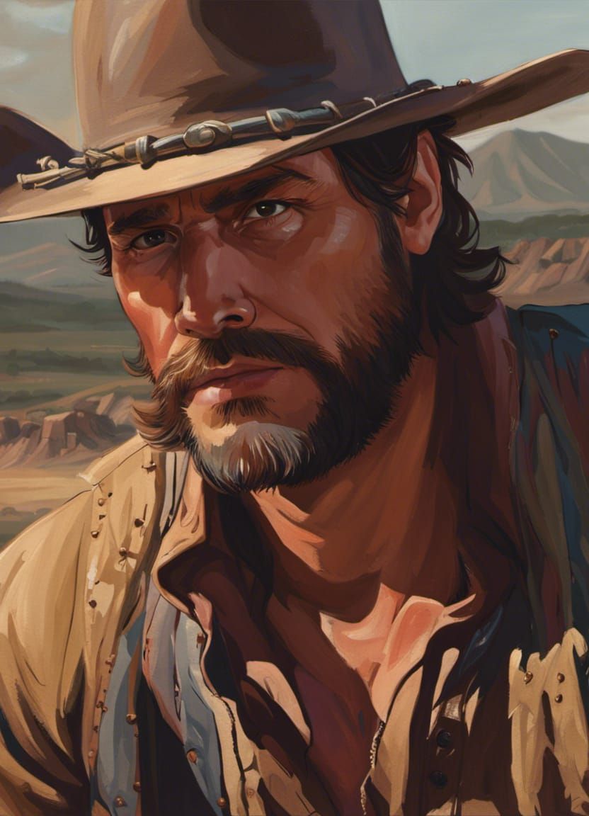 Smug Ranchero in Boho Style, Post-Impressionist Painting