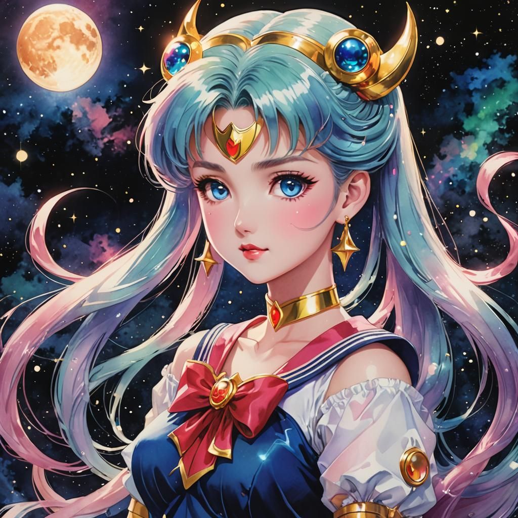 Iridescent Sailor Moon Watercolor in 16k Resolution