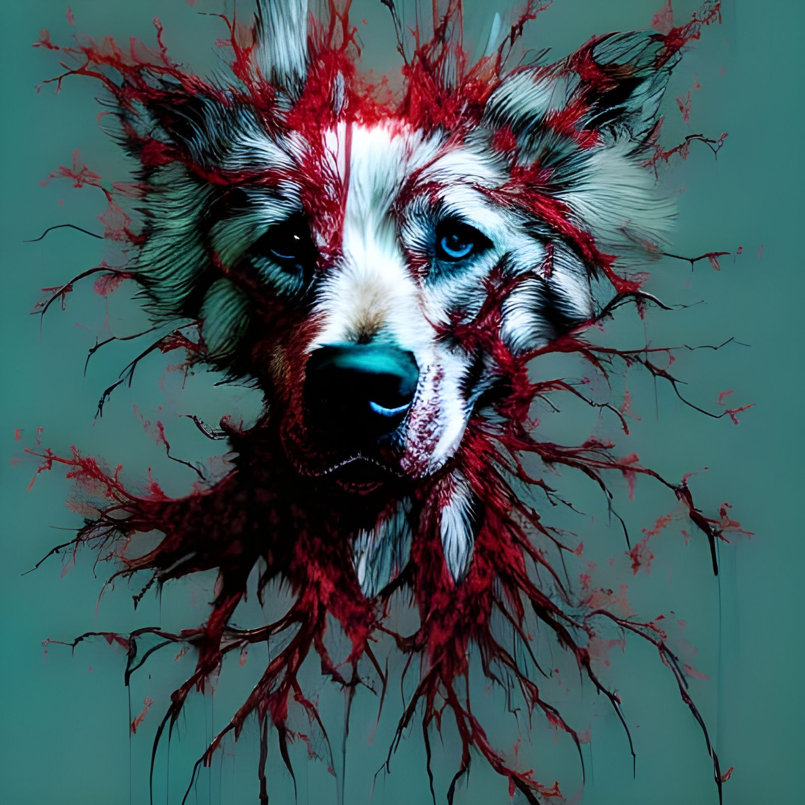 Terrifying Dog in Woods: Inkblot Oil Painting