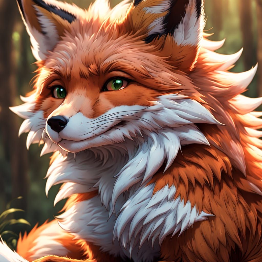 Relaxed Fox in Manga Style with Vibrant Textures