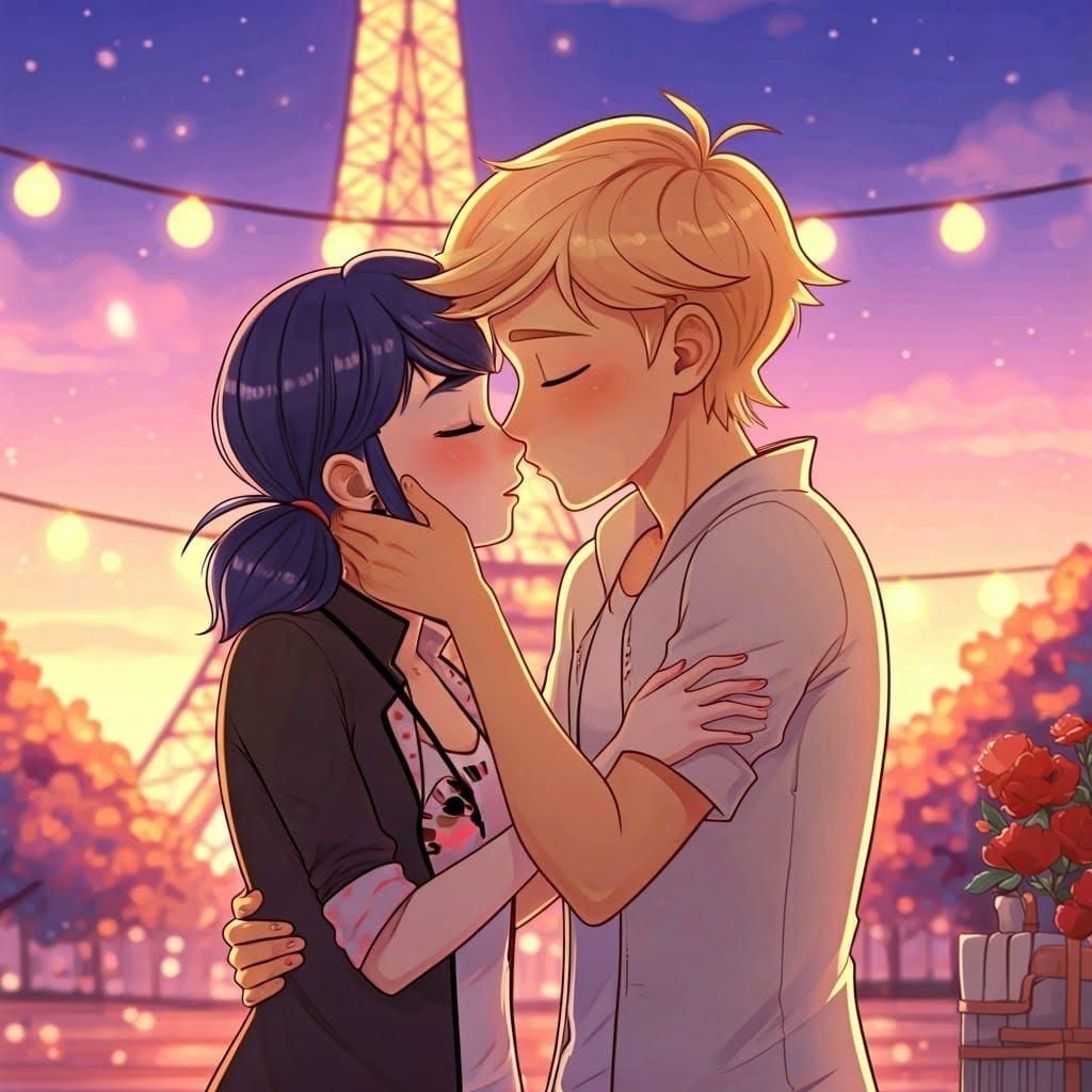 Marrinette and Adrien Kissing