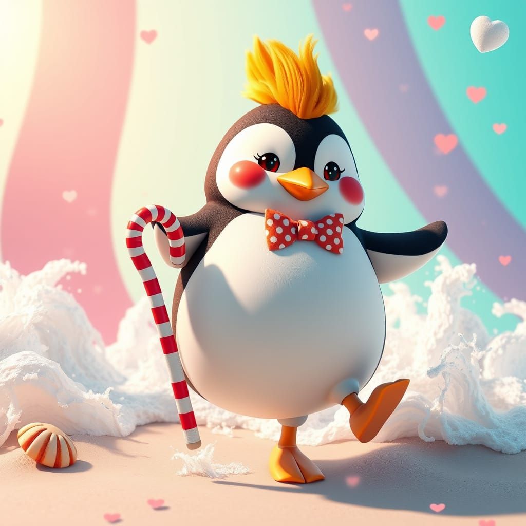 A penguin who loves to dance on the beach