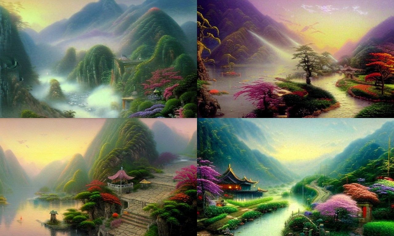 Ethereal Chinese Landscape in Kinkade Style