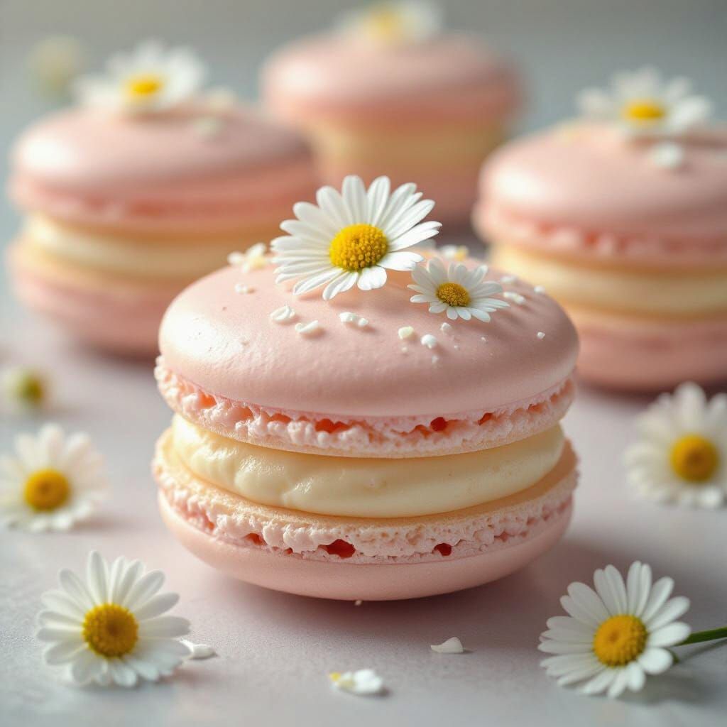 Pastel Macarons Topped with Daisies