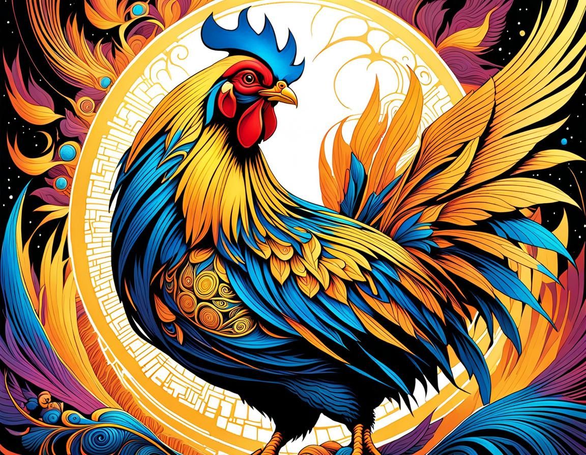 Fantastical Chicken Goddess with Chicks in Comic Art