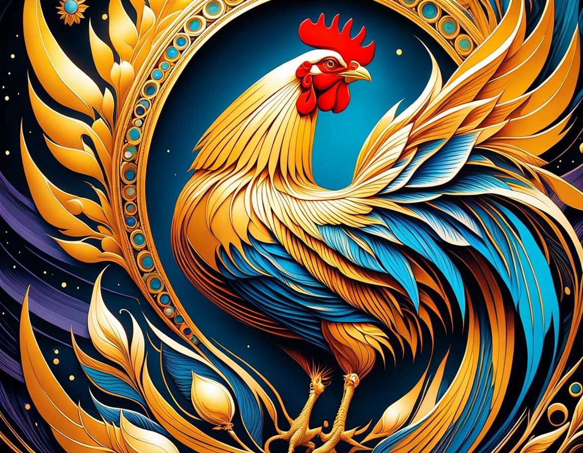 Fantastical Chicken Goddess and Chicks Illustration