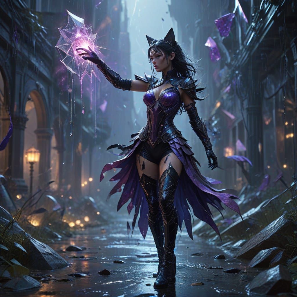 Majestic, Mythical Being in Epic Action Scene with Rainy, He...