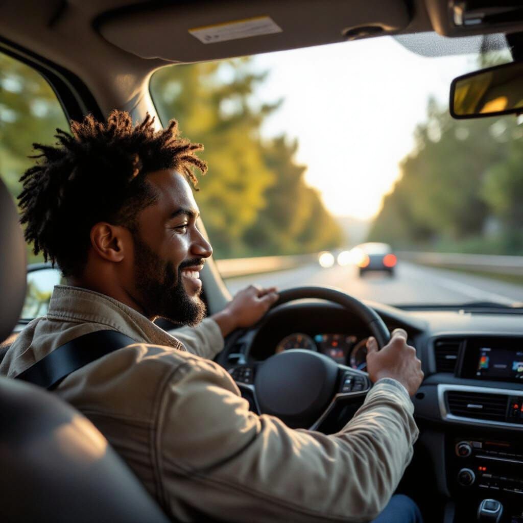 Man Driving Car Safely on Sunny Highway