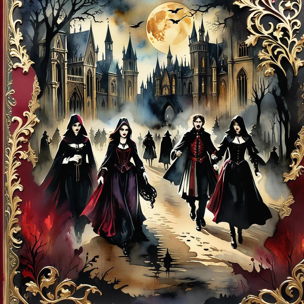 Terrified People Running in Gothic Horror Painting