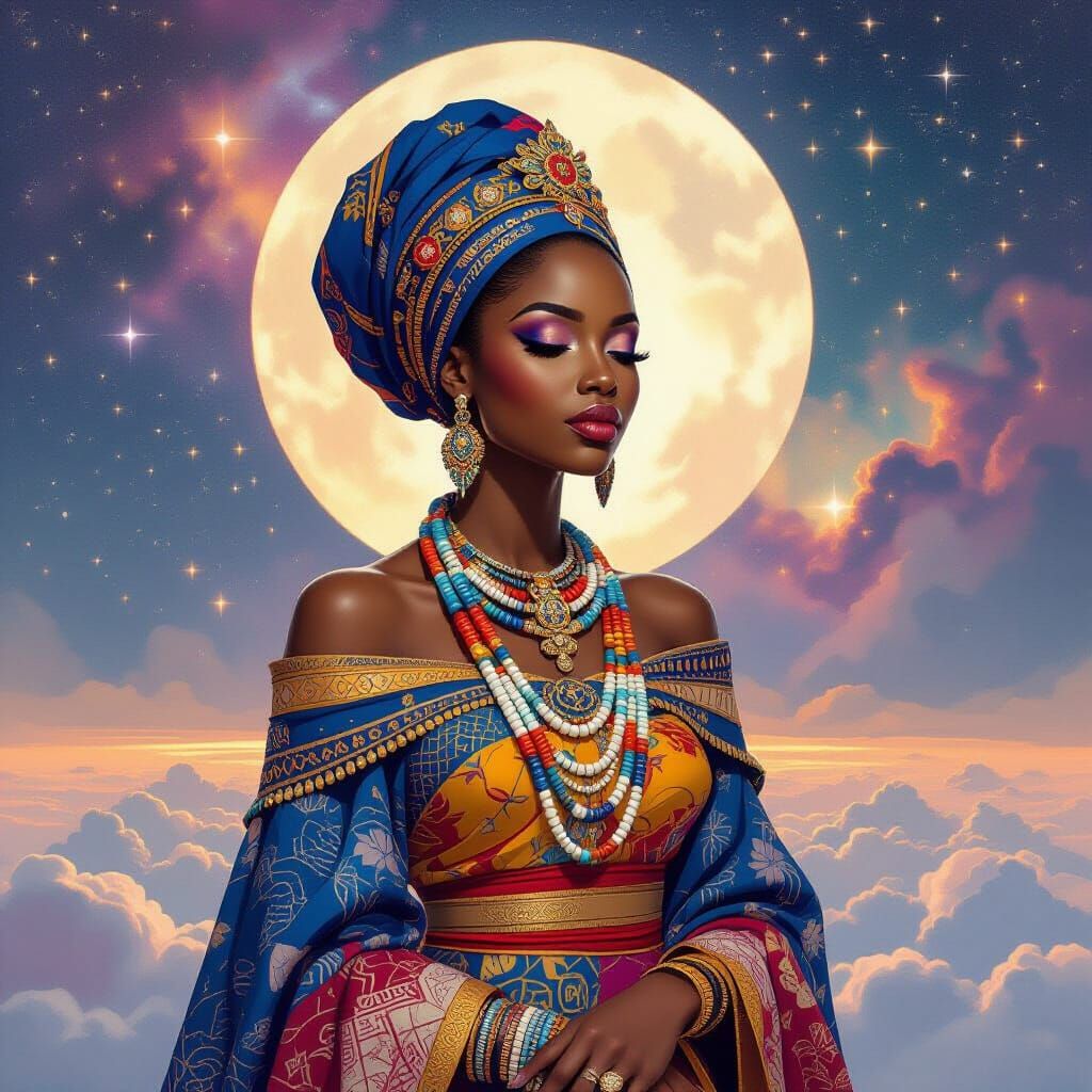 Celestial Yoruba Princess in Afrofuturist Style