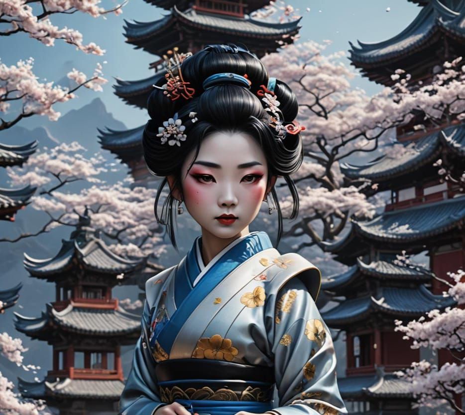 Geisha Girl with Blossoms: Fantasy Concept Art