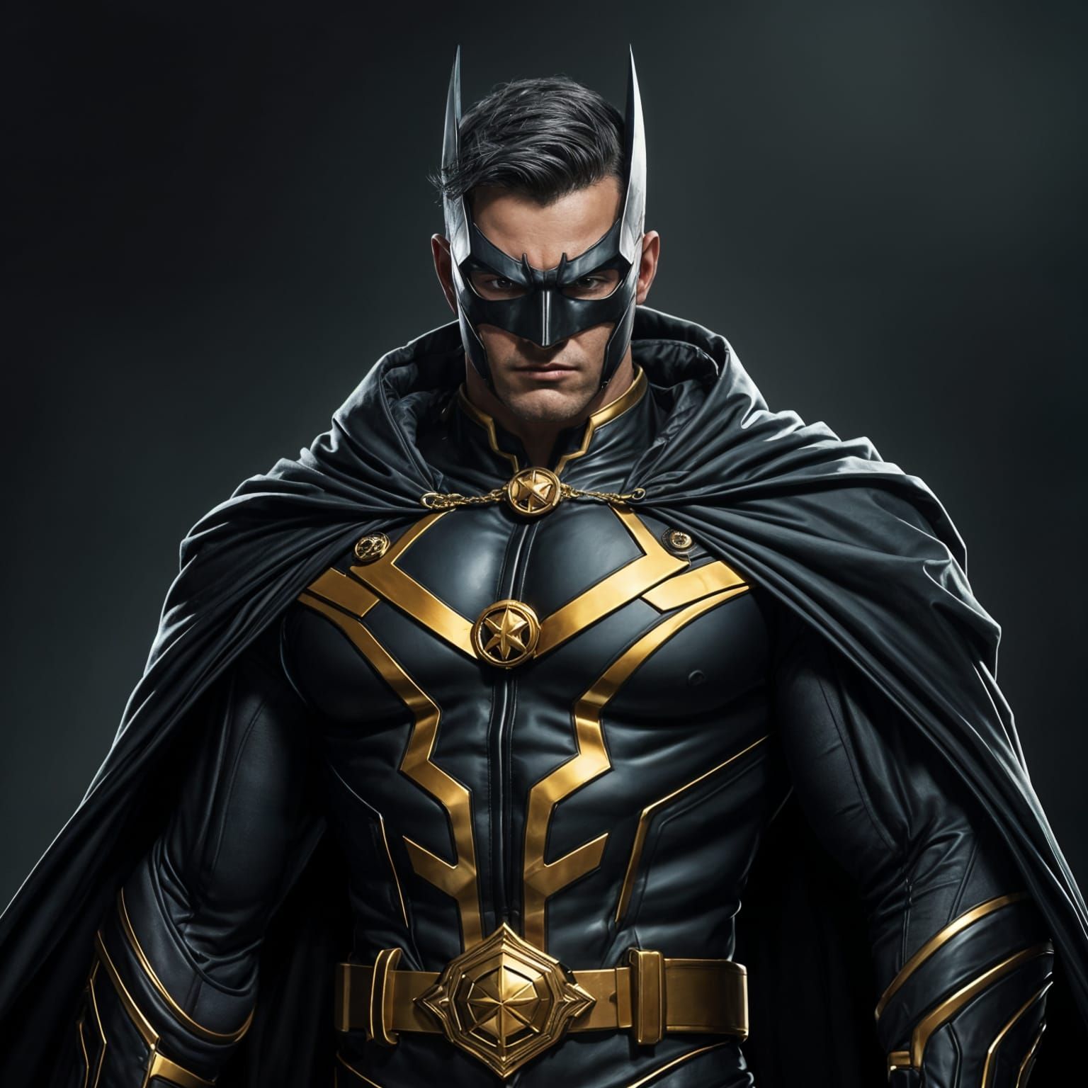 Realistic Superhero with Gold Trimmings and Black Cloak