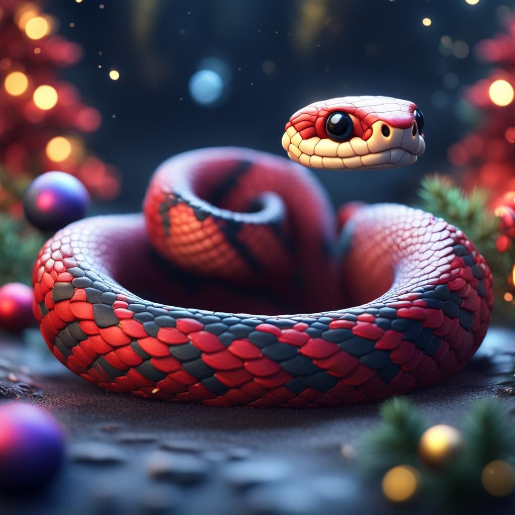 Cute Christmas Snake in Detailed Matte Painting