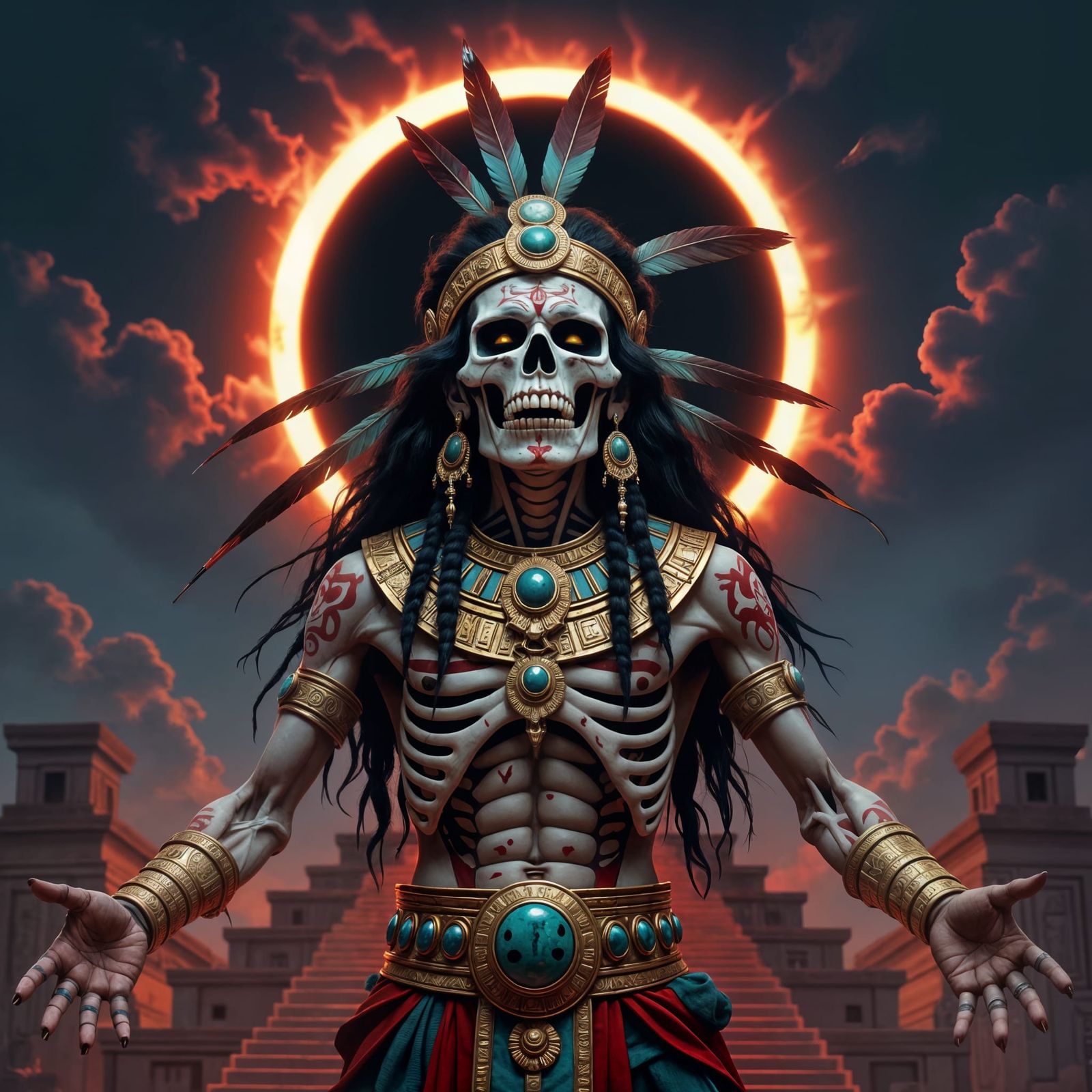Mictlantecuhtli God of Death with Eclipse Lighting