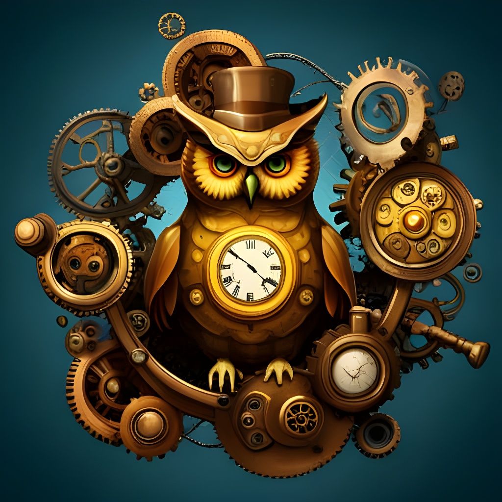 Steampunk Owl Clockwork Automaton in Detailed Vector Art