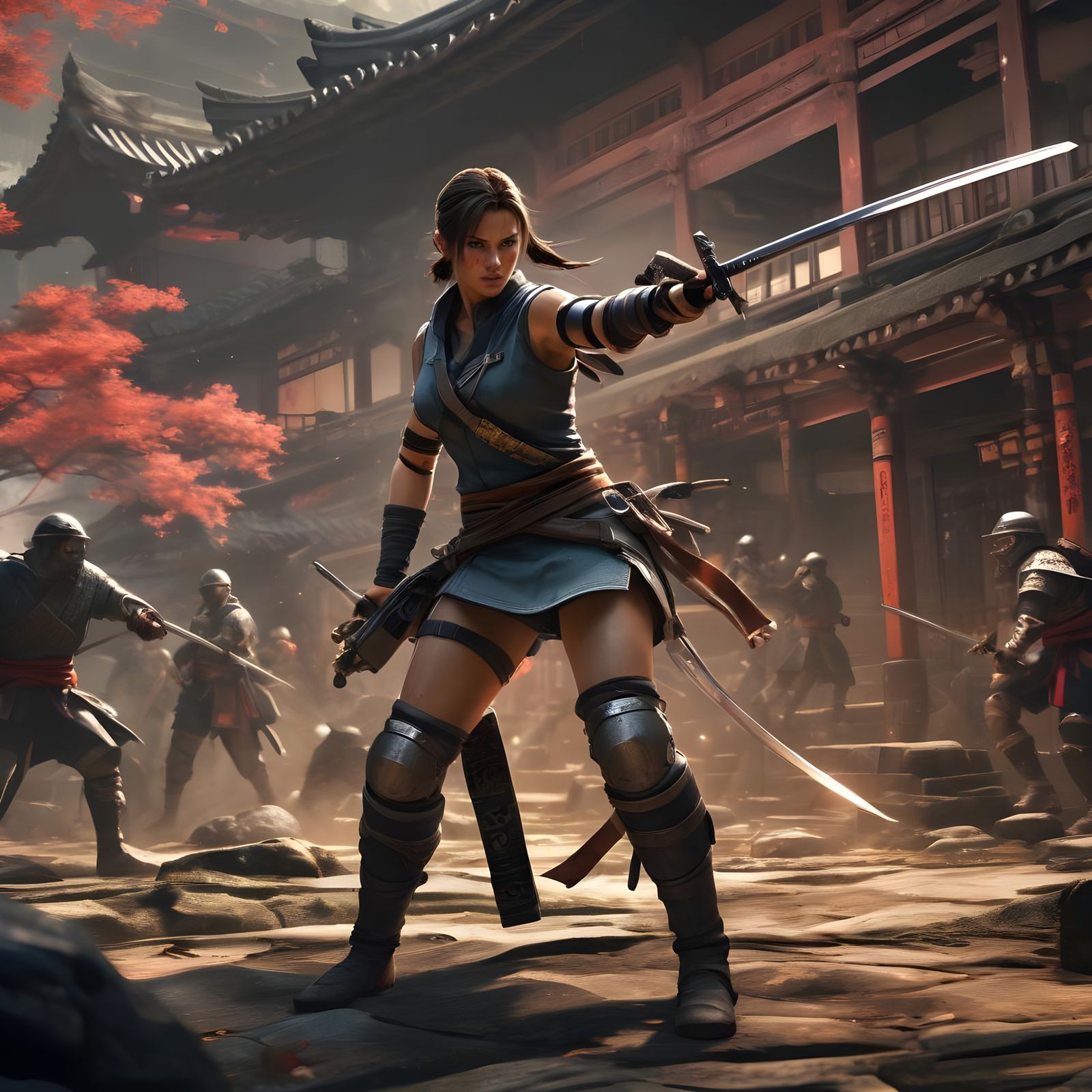 Lara Croft in Feudal Japan, Anime Action Scene